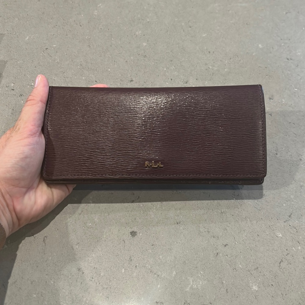Lauren Ralph Lauren Dark Brown Textured Leather Continental Wallet